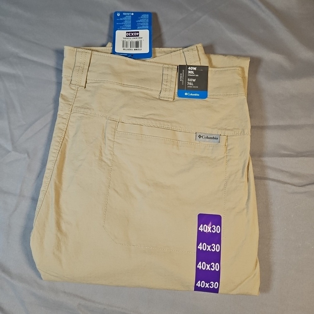 Columbia Men's Straight Leg Active Fit Pant Ancient Fossil (Tan) Size 40x30 NWT